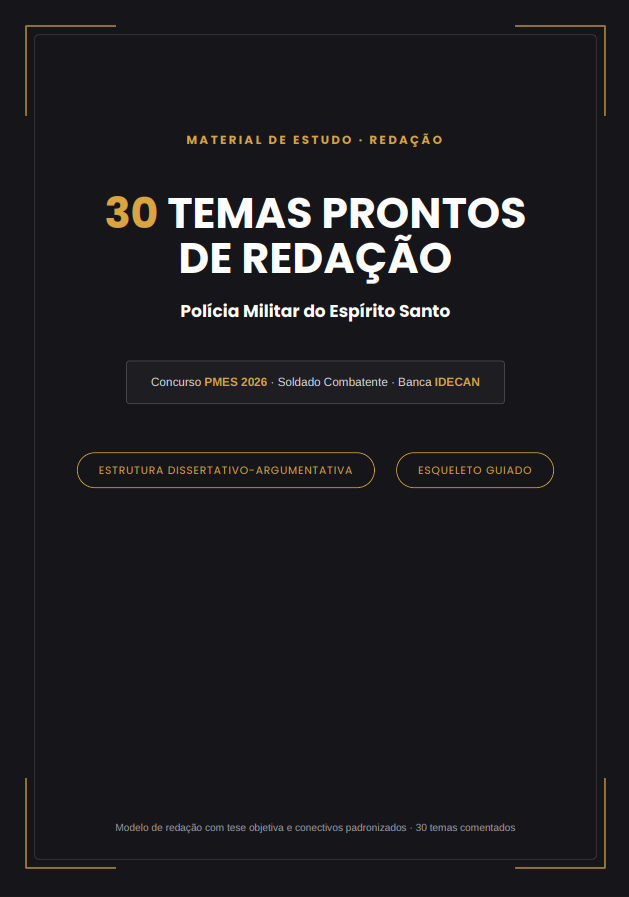 Capa do ebook 30 Temas Prontos de Redação — PMES